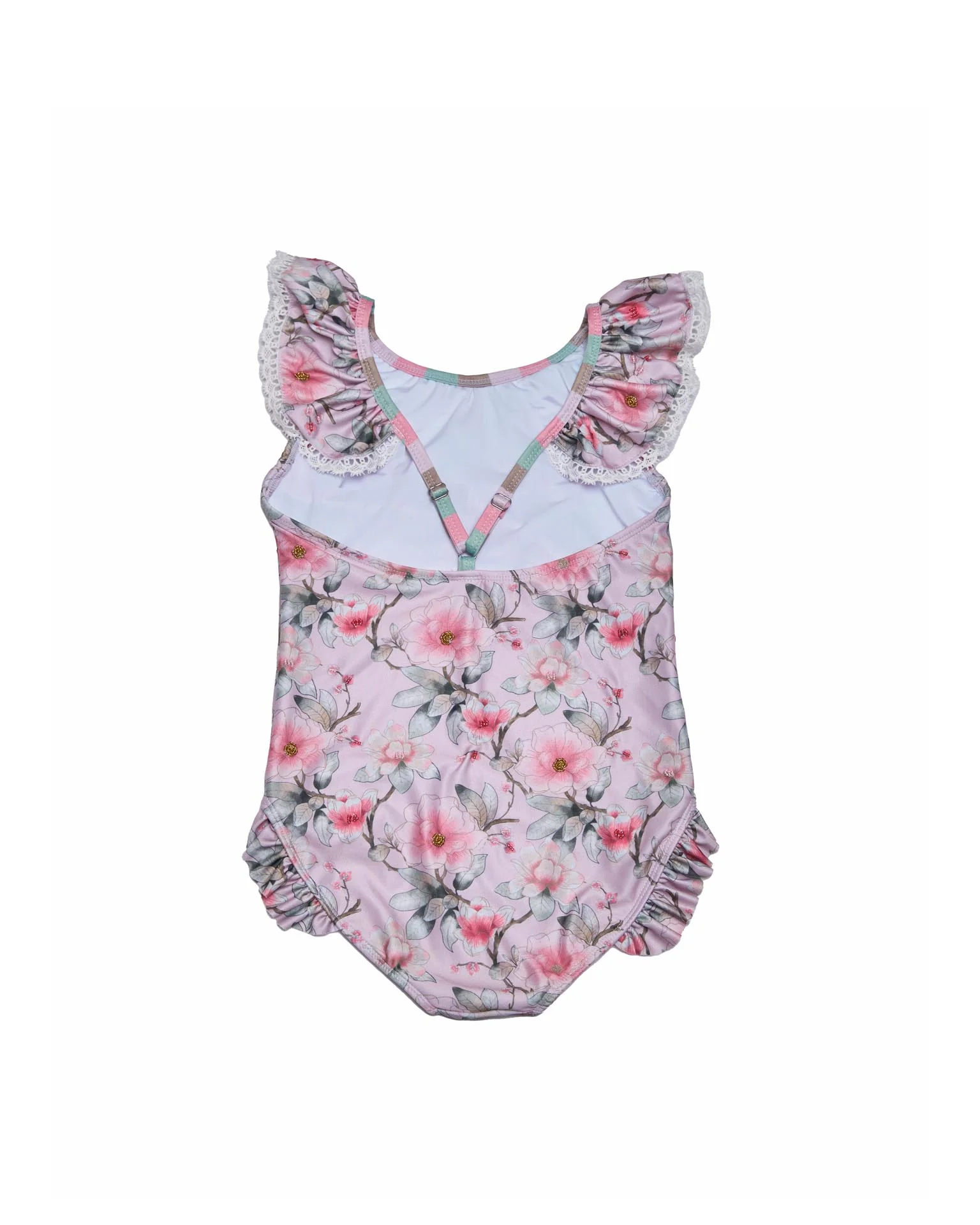 Girls Ruffle Neck One Piece Swimsuit (Petal Print) - Image 3
