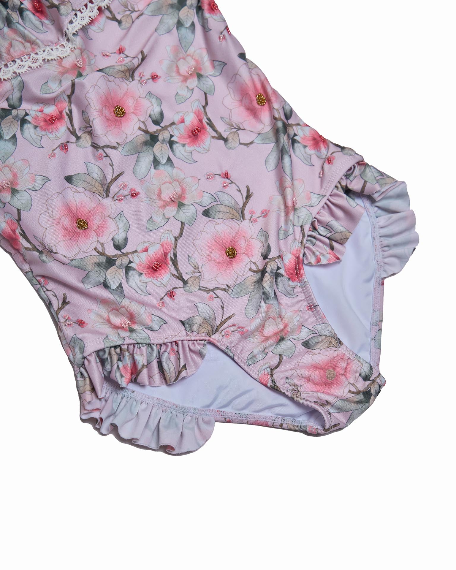Girls Ruffle Neck One Piece Swimsuit (Petal Print) - Image 6