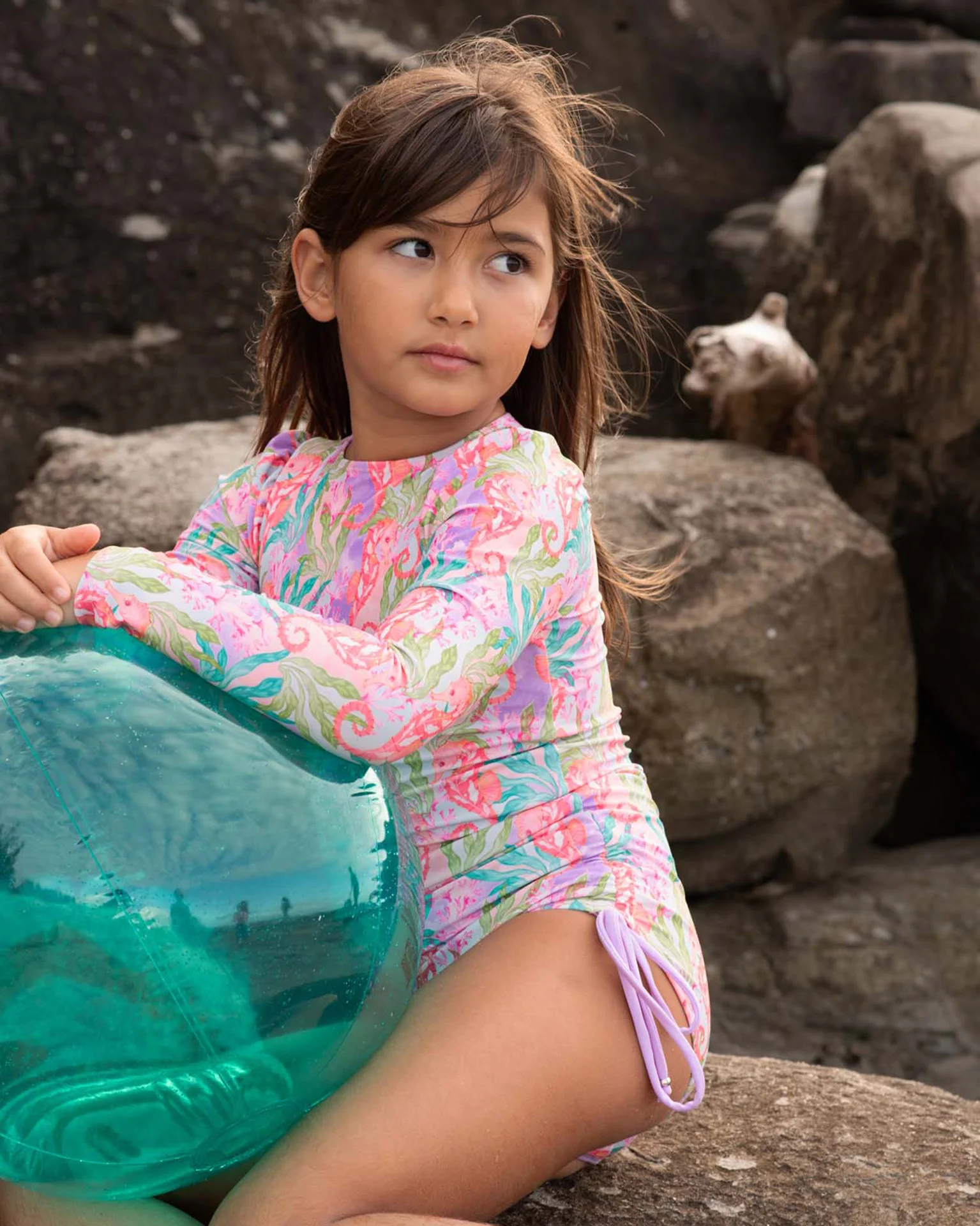 Long Sleeve One Piece Swimsuit with Side Ties - Image 2